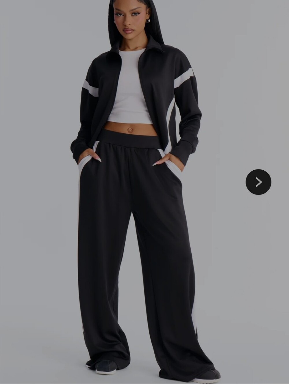Fashion Nova Black Wide Leg Track Pants with White Trim